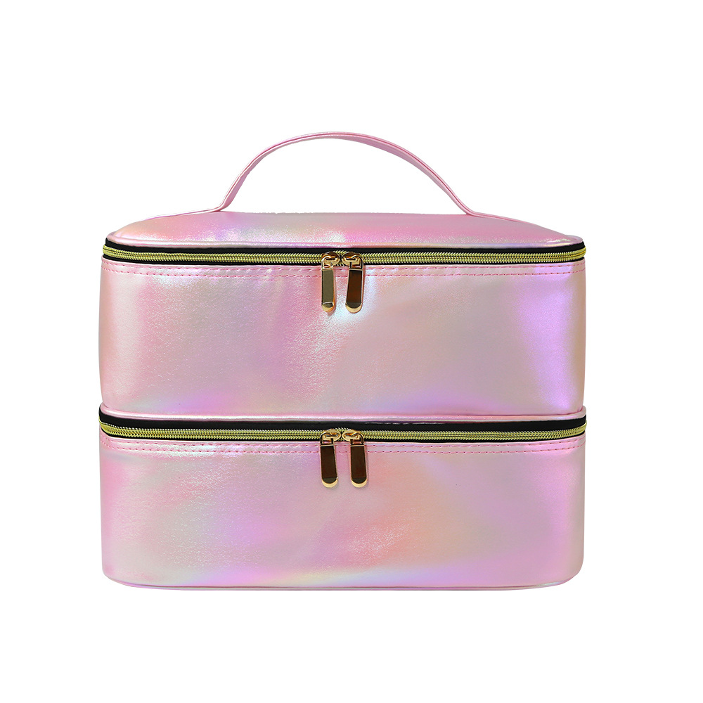 RovoBeauty Laser color double-layer makeup case flip cover cosmetic bag portable skin care products multi-functional storage double layer